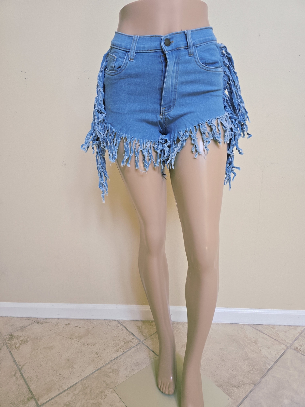 Daisy Light Blue Distressed Fringe Denim Shorts